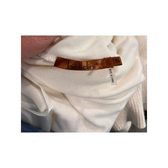 Belldini Small White Cowl Neck Top Embellished Glam Soft Stretch Knit Sweater - Picture 7 of 11